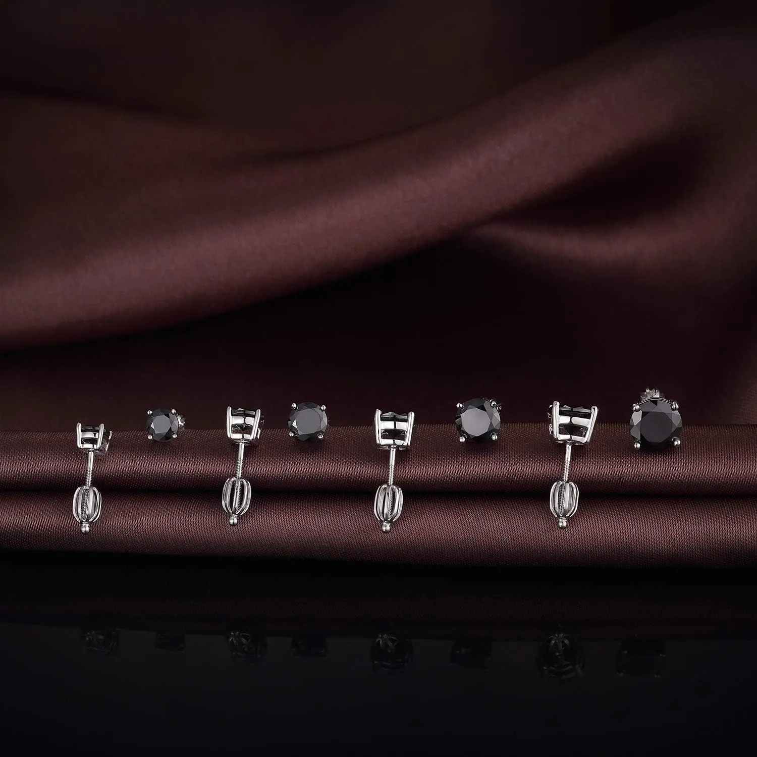 Jiamiaoi 18k White Gold Plated Simulated Diamond Stud Earrings Screw Back Sterling Silver Cubic Zirconia Stud Earrings Set 4 Millimeters-8 Millimeters Nickle Free Hypoallergenic Earring Studs