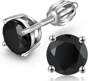 Jiamiaoi 18k White Gold Plated Simulated Diamond Stud Earrings Screw Back Sterling Silver Cubic Zirconia Stud Earrings Set 4 Millimeters-8 Millimeters Nickle Free Hypoallergenic Earring Studs