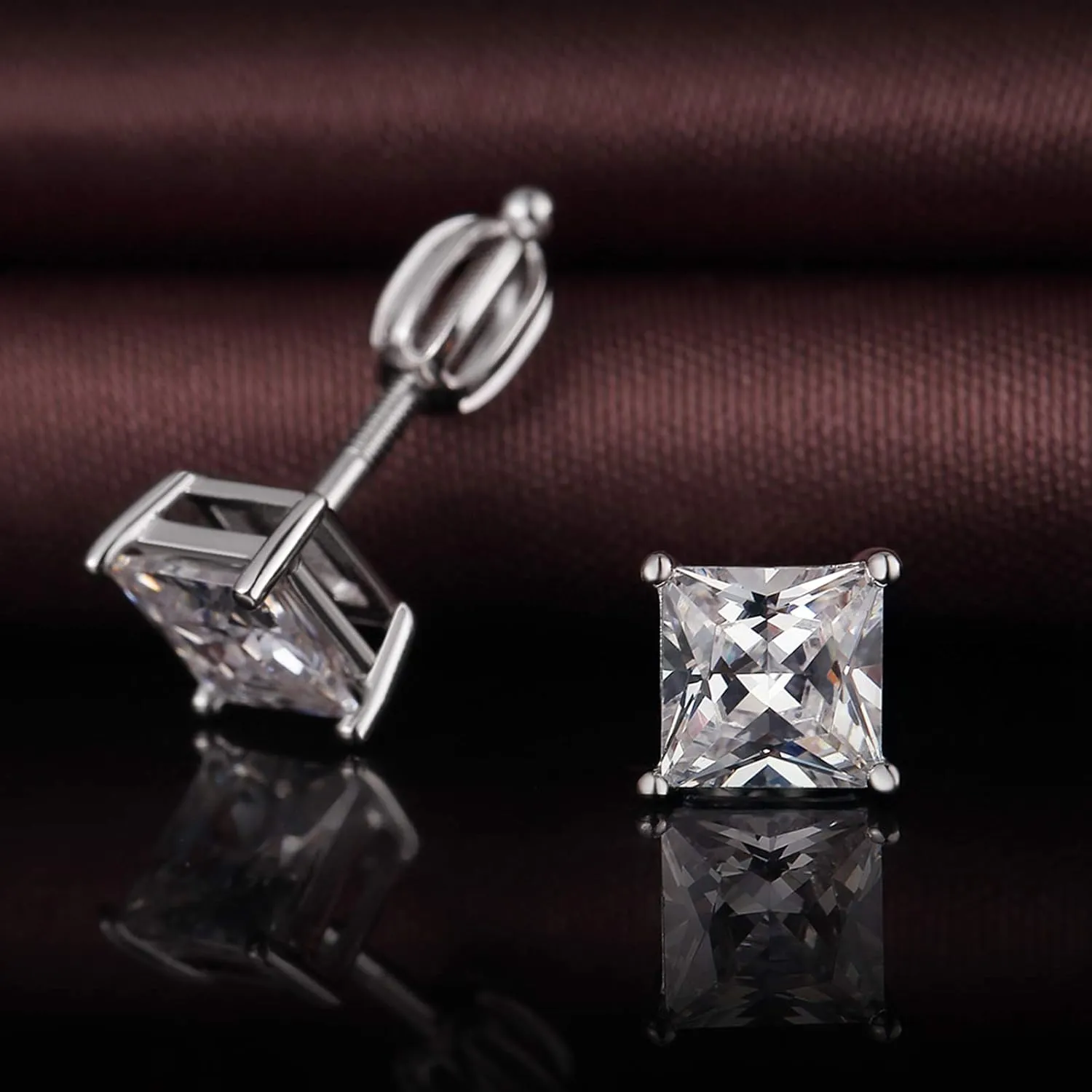 Jiamiaoi 18k White Gold Plated Simulated Diamond Stud Earrings Screw Back Sterling Silver Cubic Zirconia Stud Earrings Set 4 Millimeters-8 Millimeters Nickle Free Hypoallergenic Earring Studs