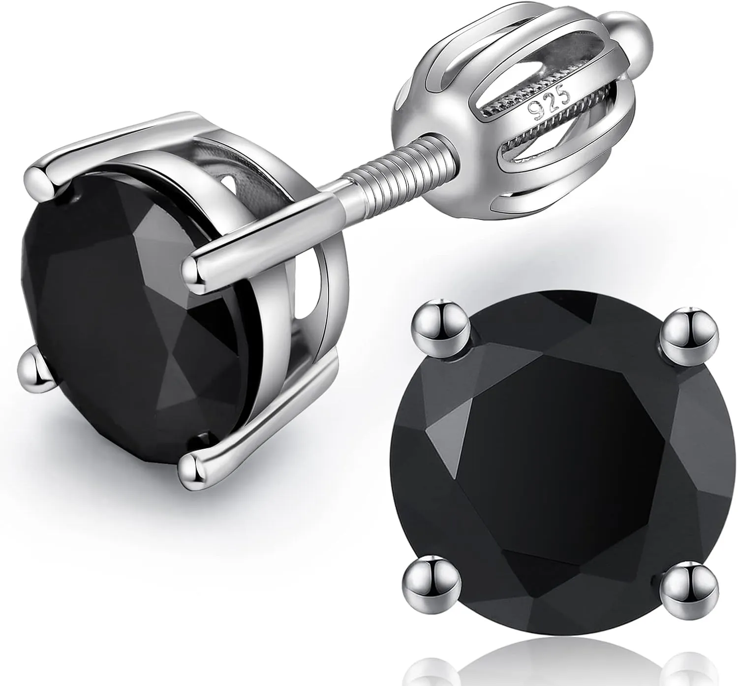 Jiamiaoi 18k White Gold Plated Simulated Diamond Stud Earrings Screw Back Sterling Silver Cubic Zirconia Stud Earrings Set 4 Millimeters-8 Millimeters Nickle Free Hypoallergenic Earring Studs