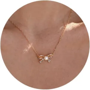 JINEAR Dainty Gold Necklace for Women14K Gold Bow Pealr Necklace Heart Interlock Necklace Gold Teardrop Pendant Necklace Simple Choker Necklaces Jewelry Gifts