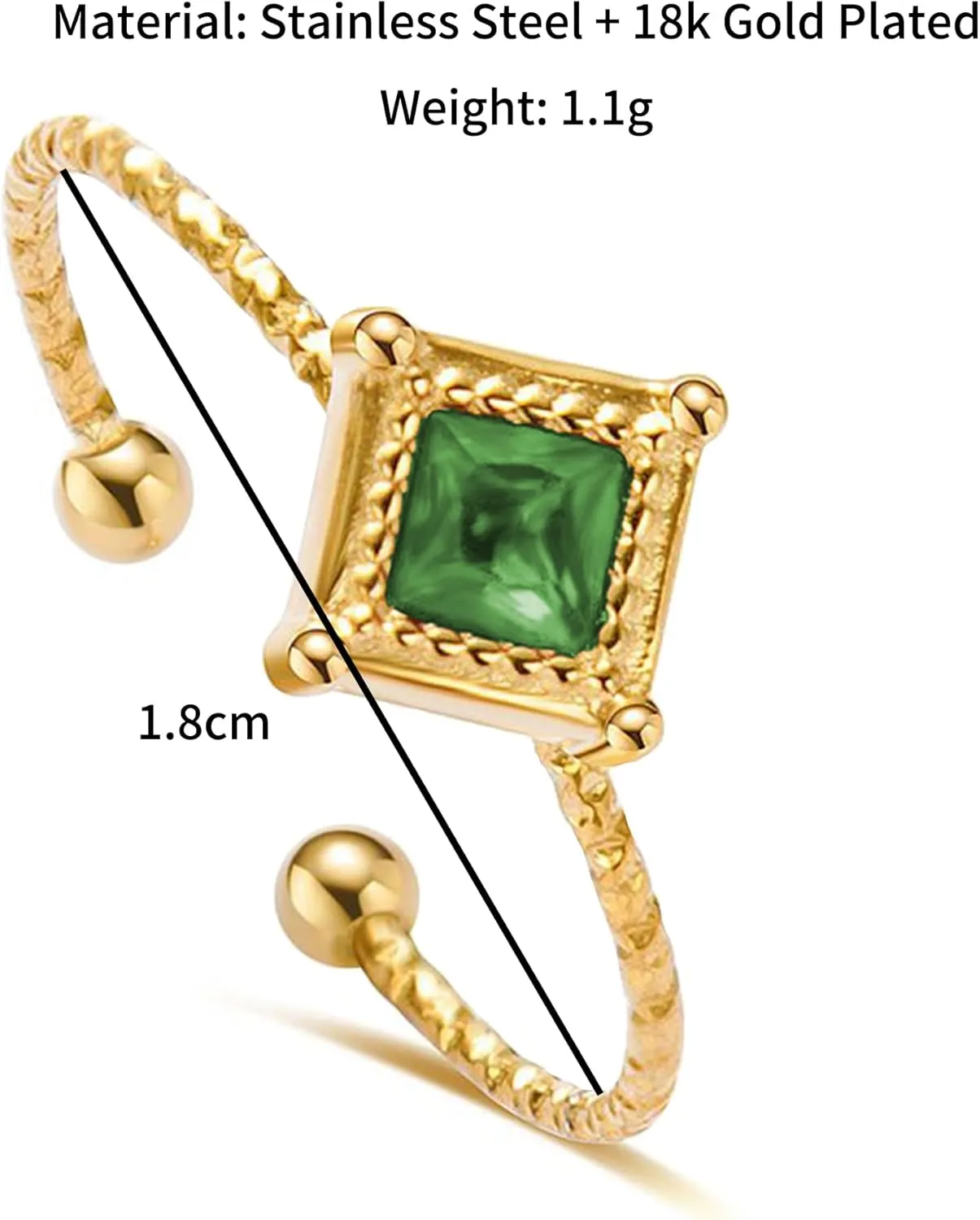 JINHUI Gemstone Gold Rings for Women, Adjustable Open Dainty Birthstone Stackable Ring 18k Gold Plated Rings Jewelry