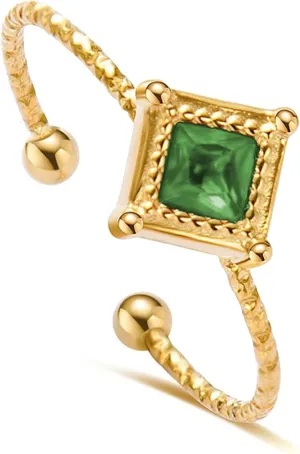 JINHUI Gemstone Gold Rings for Women, Adjustable Open Dainty Birthstone Stackable Ring 18k Gold Plated Rings Jewelry