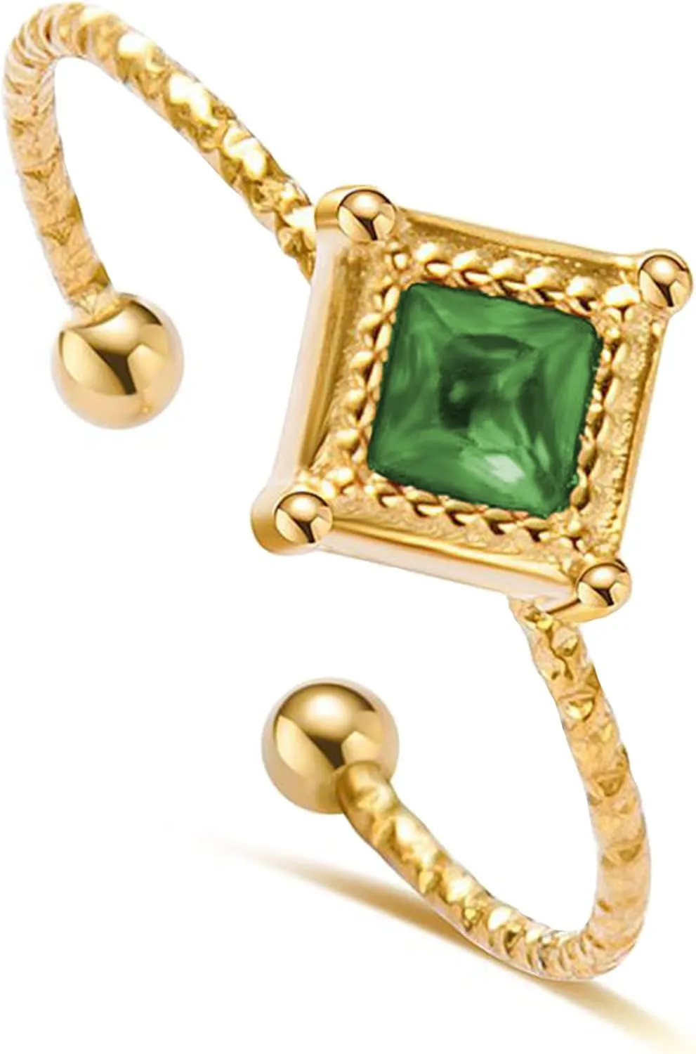 JINHUI Gemstone Gold Rings for Women, Adjustable Open Dainty Birthstone Stackable Ring 18k Gold Plated Rings Jewelry