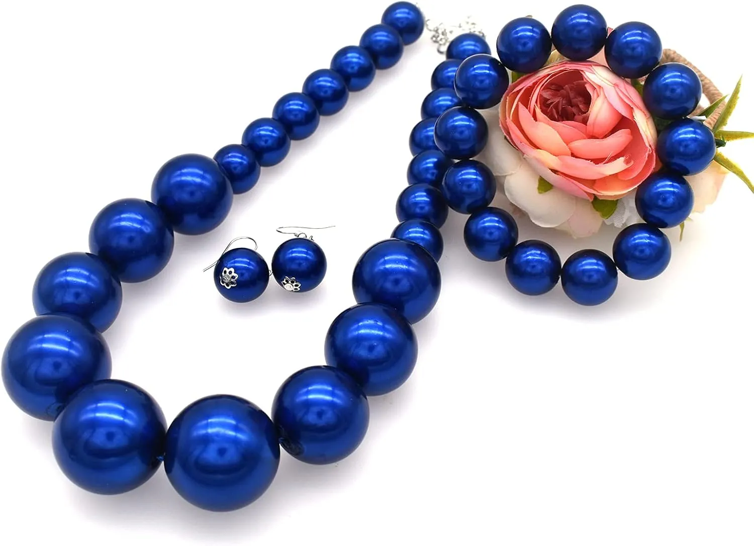 JNF Chunky Big Pearl Necklace for Women Faux Pearls Necklace set Large Beaded Pearl Collar Choker Necklaces Christmas Jewelry