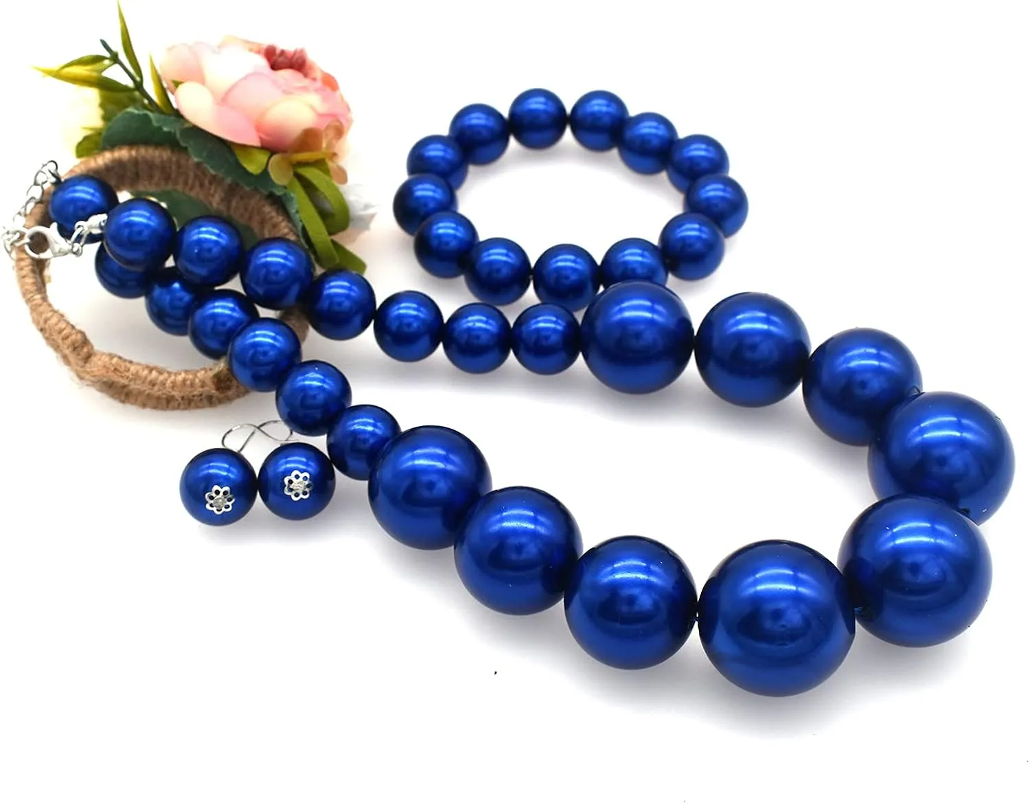 JNF Chunky Big Pearl Necklace for Women Faux Pearls Necklace set Large Beaded Pearl Collar Choker Necklaces Christmas Jewelry