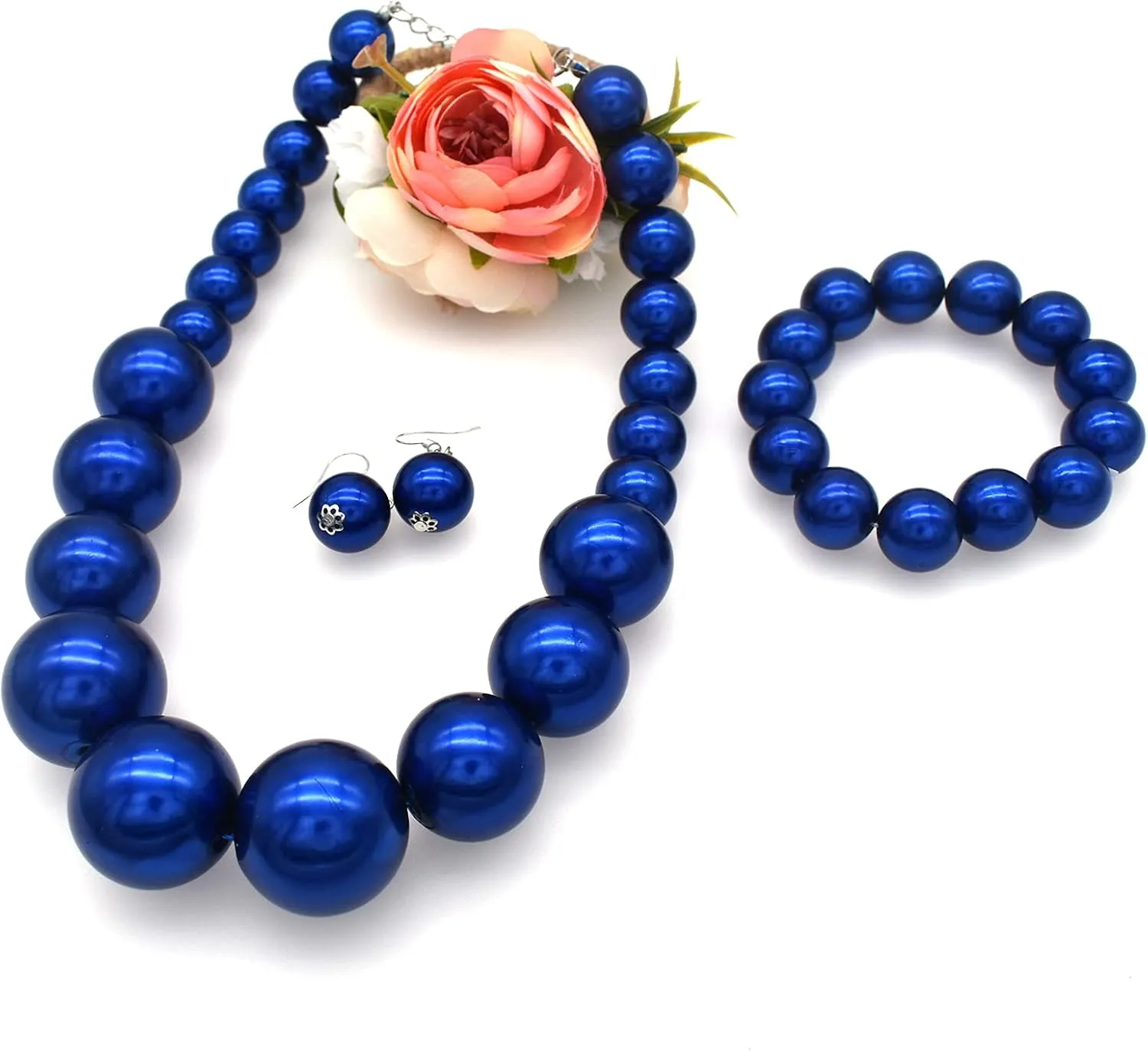 JNF Chunky Big Pearl Necklace for Women Faux Pearls Necklace set Large Beaded Pearl Collar Choker Necklaces Christmas Jewelry