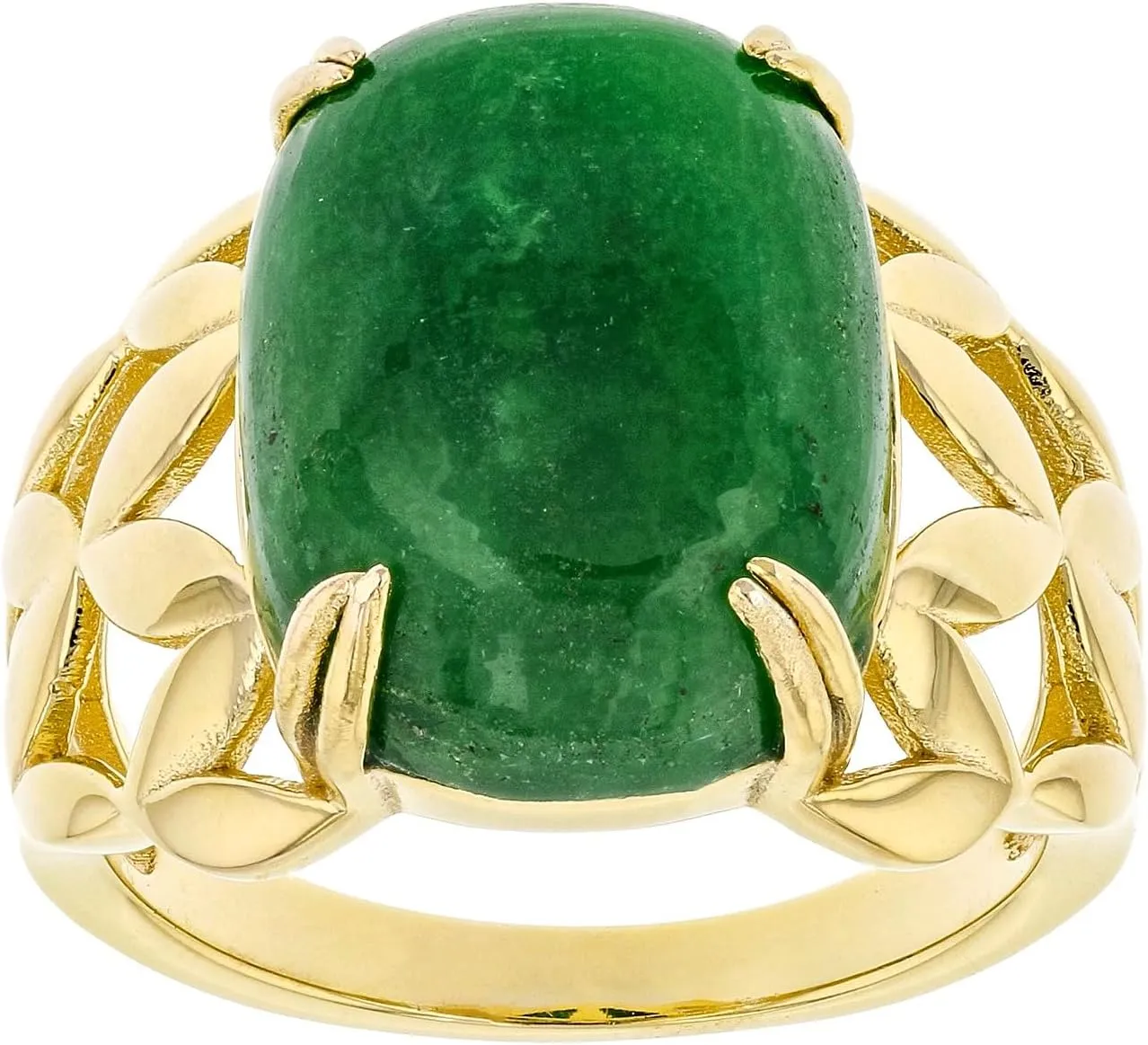 JTV Green Jade 18k Yellow Gold over Sterling Silver Ring - Statement Rings for Women - Jade Rings for Women - Gold Rings for Women - Classic Cocktail Rings - Birthstone Rings - March Birthstone Jewelry