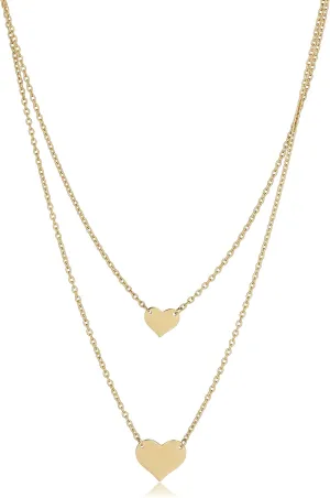 Kooljewelry 14k Yellow Gold Double Layer Heart Necklace (adjusts to 17 or 18 inch)