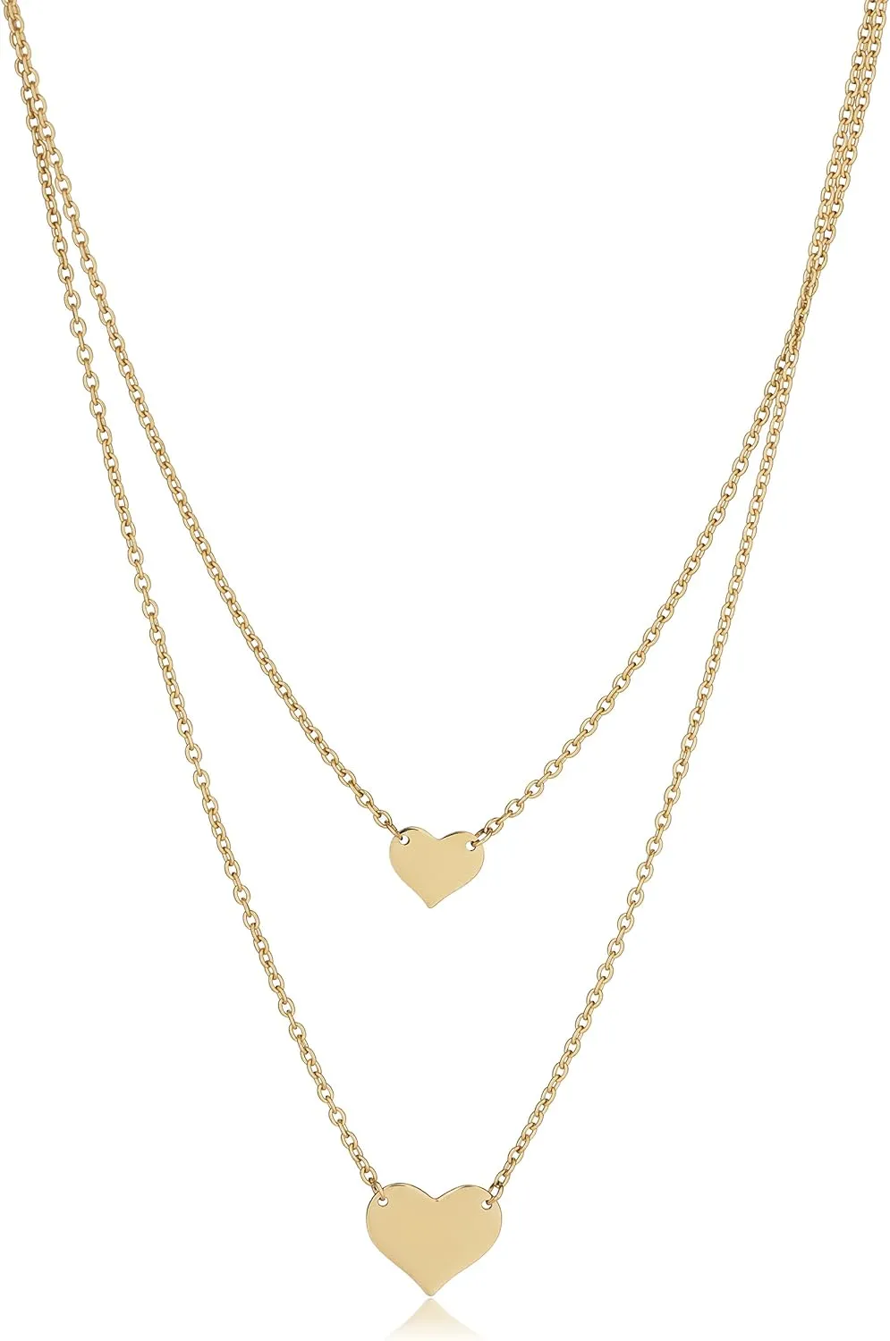 Kooljewelry 14k Yellow Gold Double Layer Heart Necklace (adjusts to 17 or 18 inch)