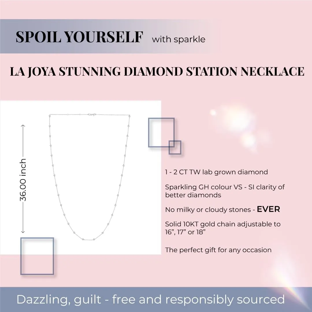 La Joya 1/2-2 CT. TW. Diamond Station Layering Necklaces | 925 Sterling Silver | 36 & 20 Inch Women's Gorgeous Diamond Jewelry