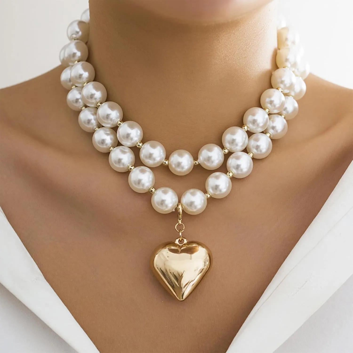 Large Pearl Necklaces for Women Chunky Layered Pearl Necklace Exaggerated Pearls Jewelry for Women Statement Choker Wedding Jewelry for Brides Bridesmaid Prom Brithday Gifts for Her