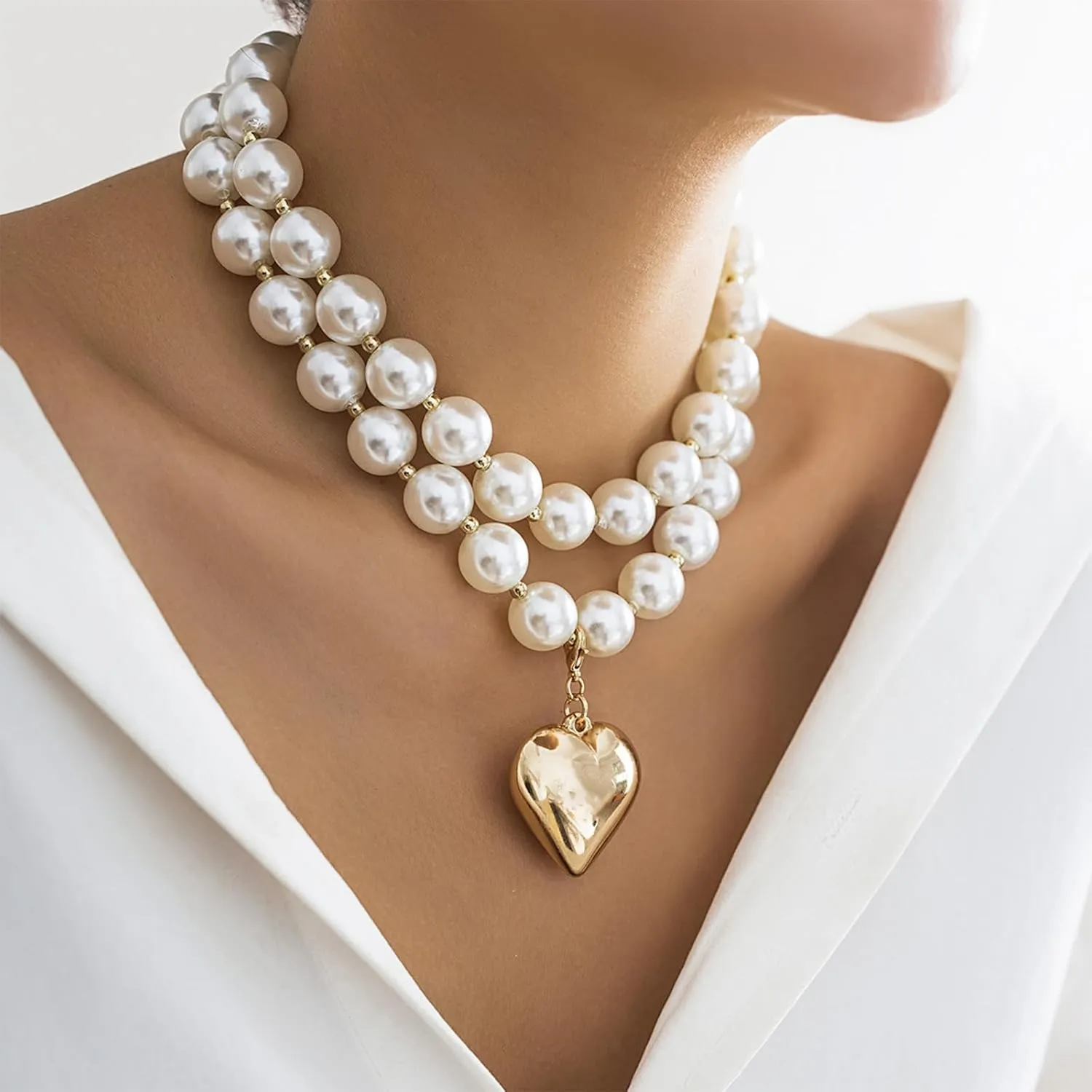Large Pearl Necklaces for Women Chunky Layered Pearl Necklace Exaggerated Pearls Jewelry for Women Statement Choker Wedding Jewelry for Brides Bridesmaid Prom Brithday Gifts for Her