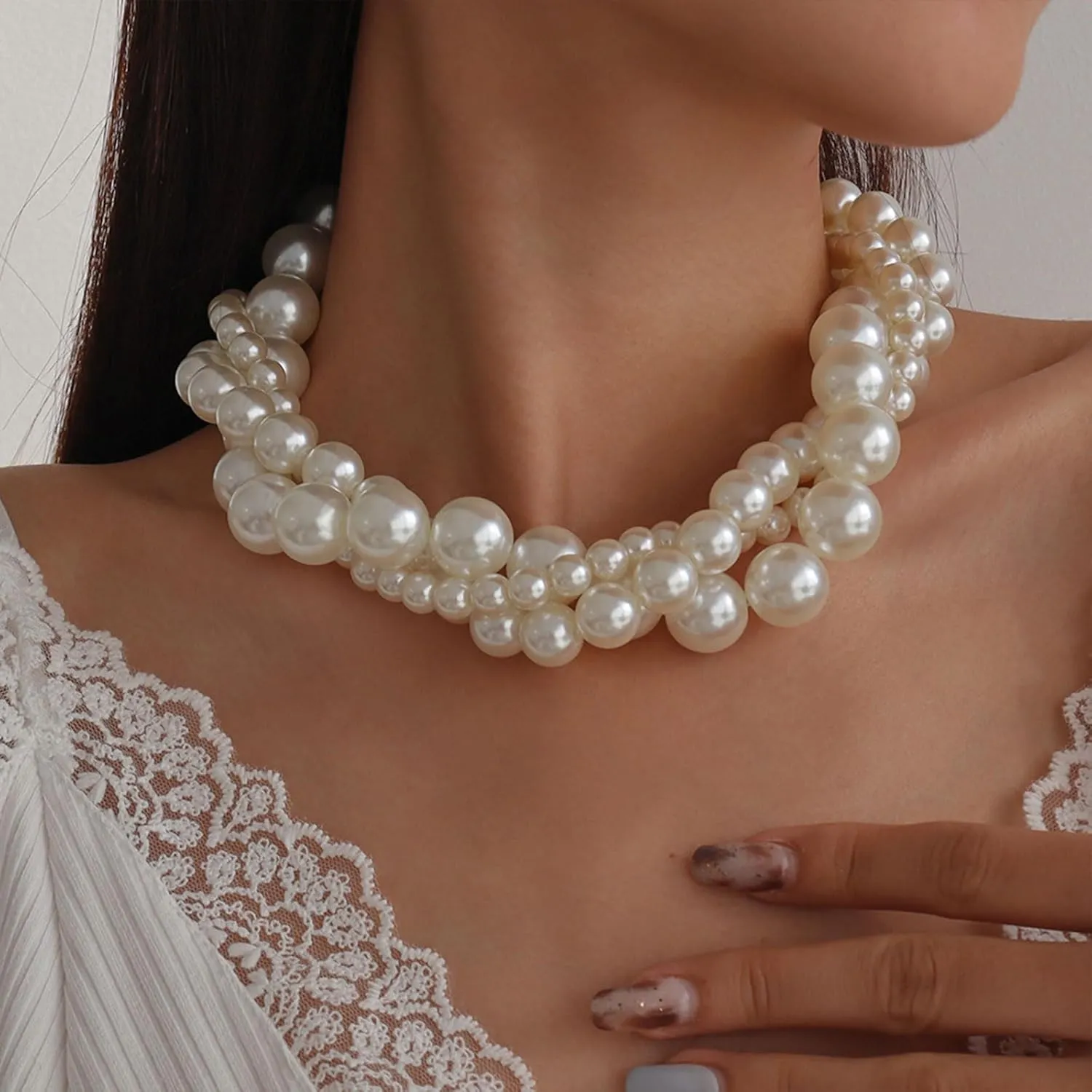 Large Pearl Necklaces for Women Chunky Layered Pearl Necklace Exaggerated Pearls Jewelry for Women Statement Choker Wedding Jewelry for Brides Bridesmaid Prom Brithday Gifts for Her