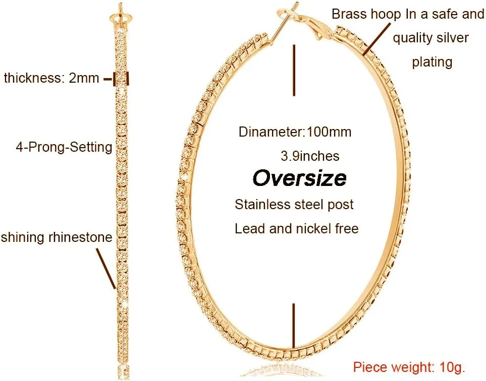Large Rhinestone Hoop Earrings Shining Crystal Big Hoop Dangle Earrings Jewelry for Women 60mm/80mm/90mm/100mm
