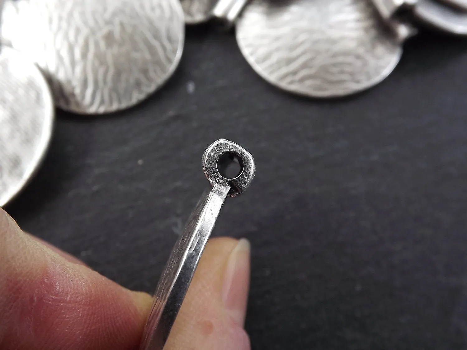 Large Semi Circle Pendant, Textured Pendant, Semi Circle Bead, Bark Pendant, Bark Bead Spacer, Unusual Pendant, Matte Antique Silver, 1pc