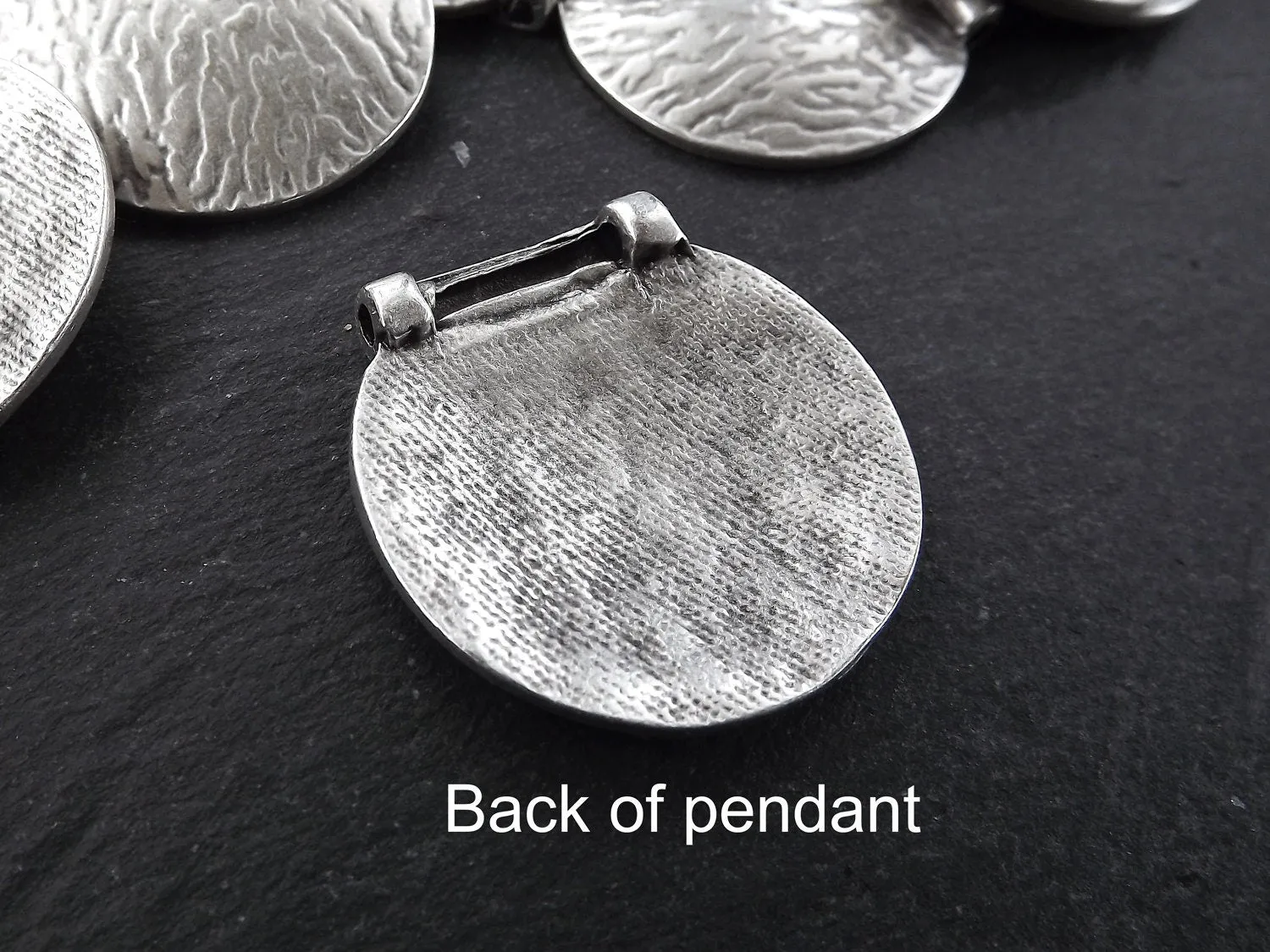 Large Semi Circle Pendant, Textured Pendant, Semi Circle Bead, Bark Pendant, Bark Bead Spacer, Unusual Pendant, Matte Antique Silver, 1pc