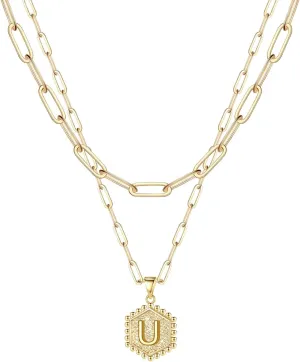 Layered Silver Necklaces for Women Dainty Gold Necklace for Women,Gold Plated Stackable Layering Chains Initial Letter Pendants Christmas Jewelry Gifts for Her Sterling Silver Stackable Necklaces