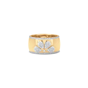 Lierre Gold White Diamond 4 Pear with Solid Halo Thick Cigar Ring