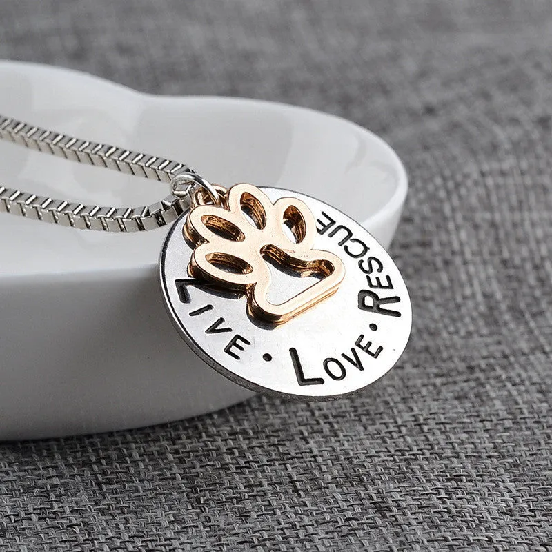 Live Love Rescue Cat Paw Necklace