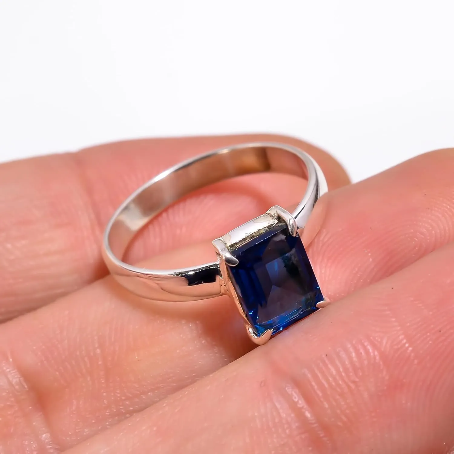 London Blue Topaz Natural Gemstone Ring, 925 Sterling Silver Statement Ring For Women, Handcrafted Rings, Gemstone Christmas Promise Ring, Oval Shape Gemstone Rings, (Ring Size US 8)
