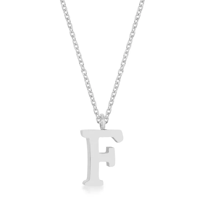 LOVCIA Elaina Rhodium-Plated Stainless Steel 'F' Initial Necklace