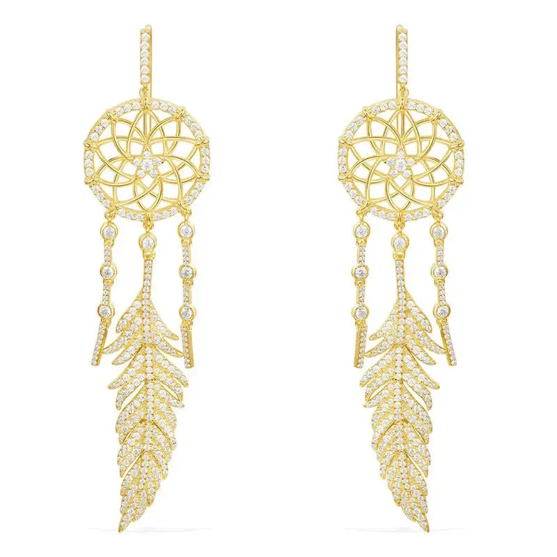 LOVCIA Exquisite Sterling Silver Dreamcatcher Earrings with Micro-Set Crystal Diamonds