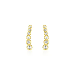 LOVCIA Luxury Exquisite 14k Yellow Gold Ear Climber Earrings with Sparkling Cubic Zirconias