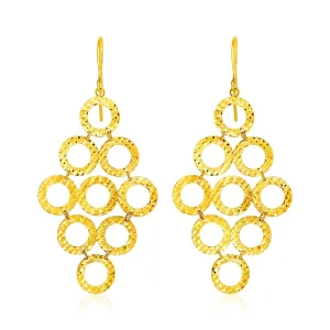 LOVCIA Luxury Exquisite 14k Yellow Gold Swinging Circle Earrings with Texture Design