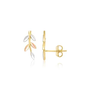 LOVCIA Luxury Exquisite Botanical 14k Tri-Color Gold Climber Earrings
