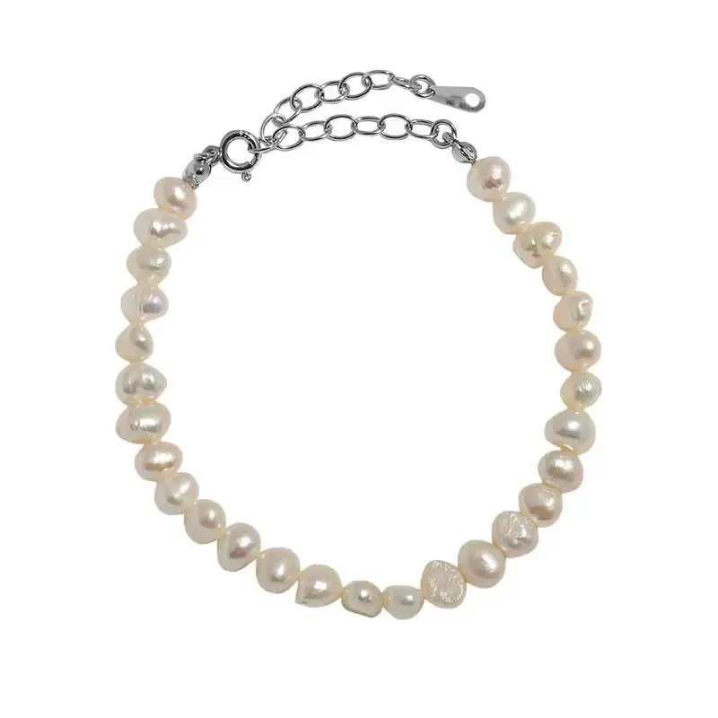 LOVCIA Women Irregular Natural Pearls 925 Sterling Silver Bracelet