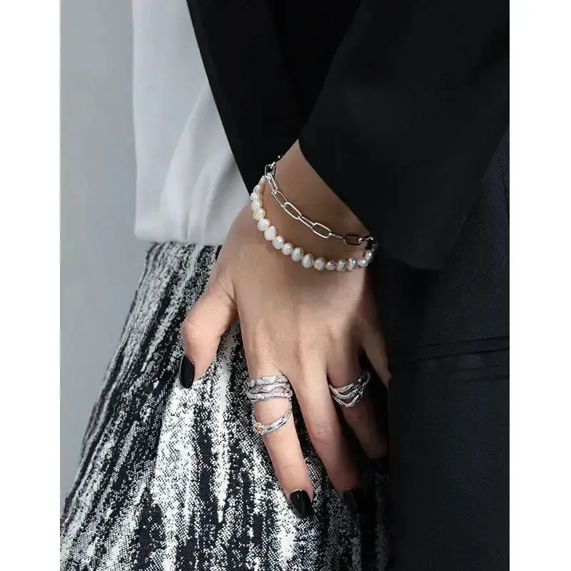 LOVCIA Women Irregular Natural Pearls 925 Sterling Silver Bracelet