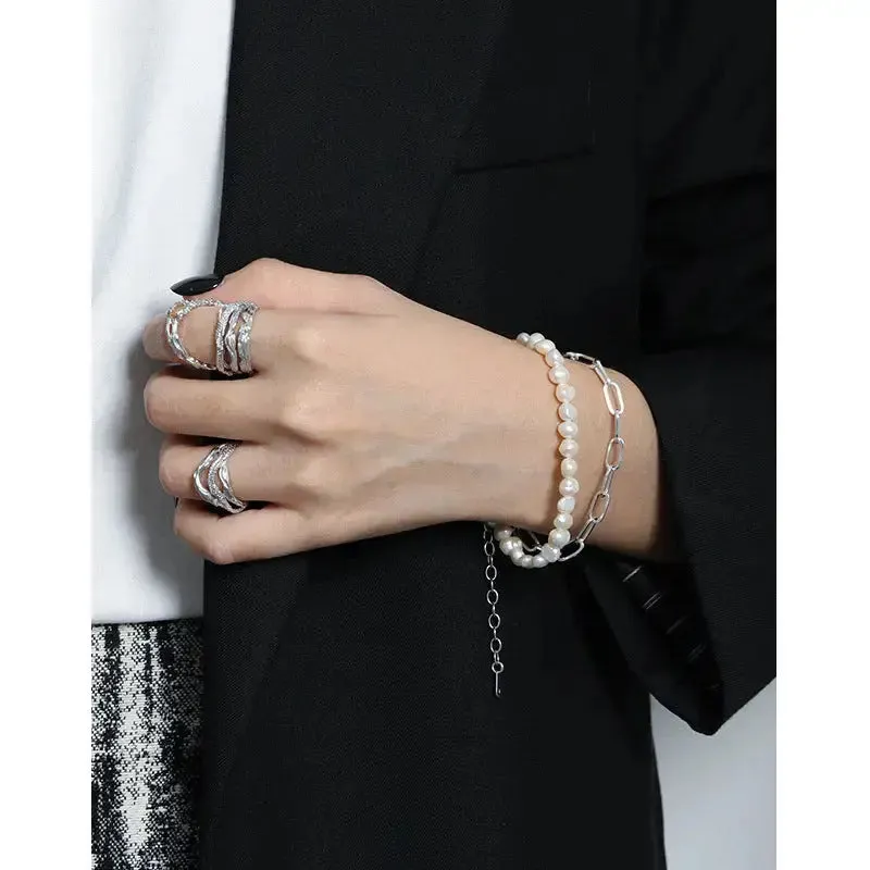 LOVCIA Women Irregular Natural Pearls 925 Sterling Silver Bracelet