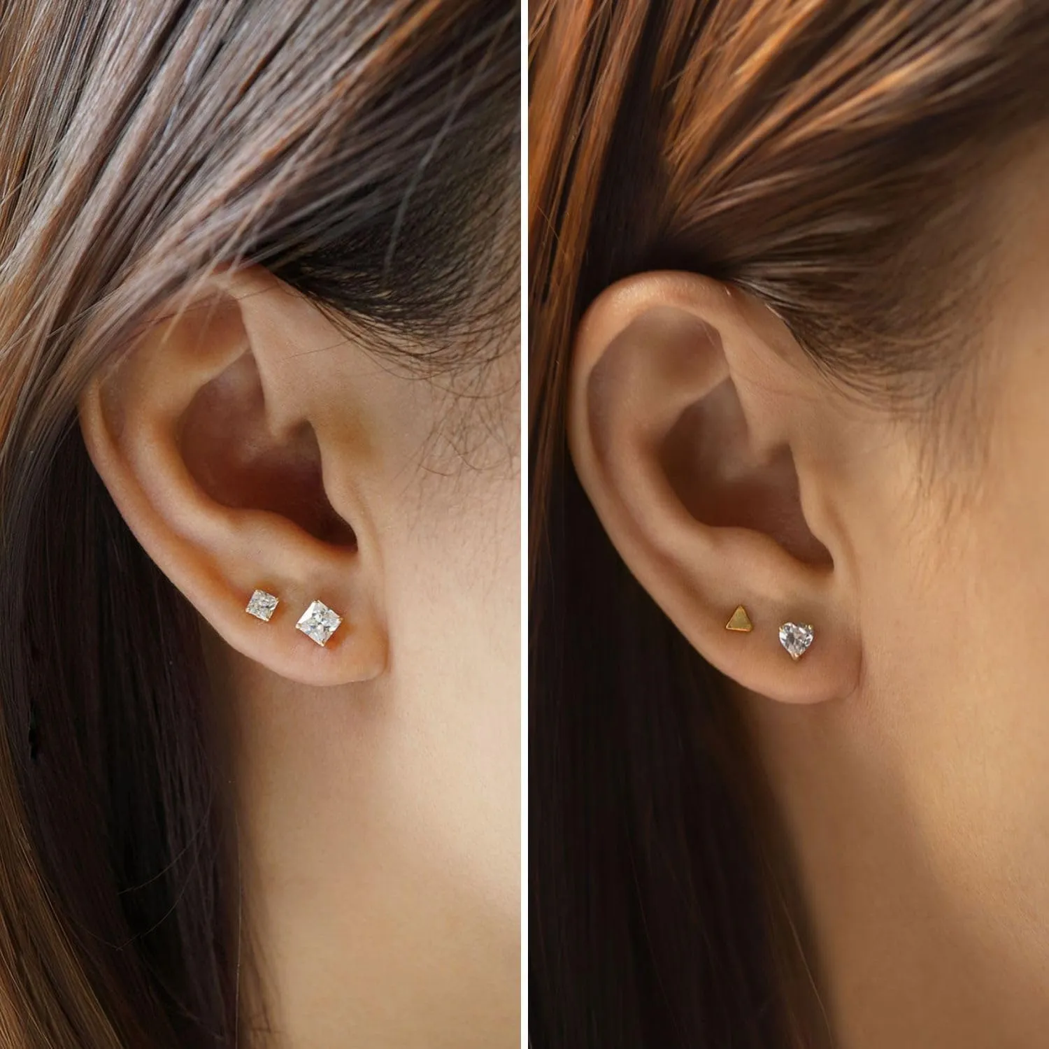 LUCA SMITH 5 Pairs 14K Gold Plated CZ Stud Earrings for Women Men Girls, 925 Sterling Silver Post Simulated Diamond Round Square Pear Shape Water Drop Shape Heart Shape Hypoallergenic Clear Cubic Zirconia Ear Pierced Stud Set