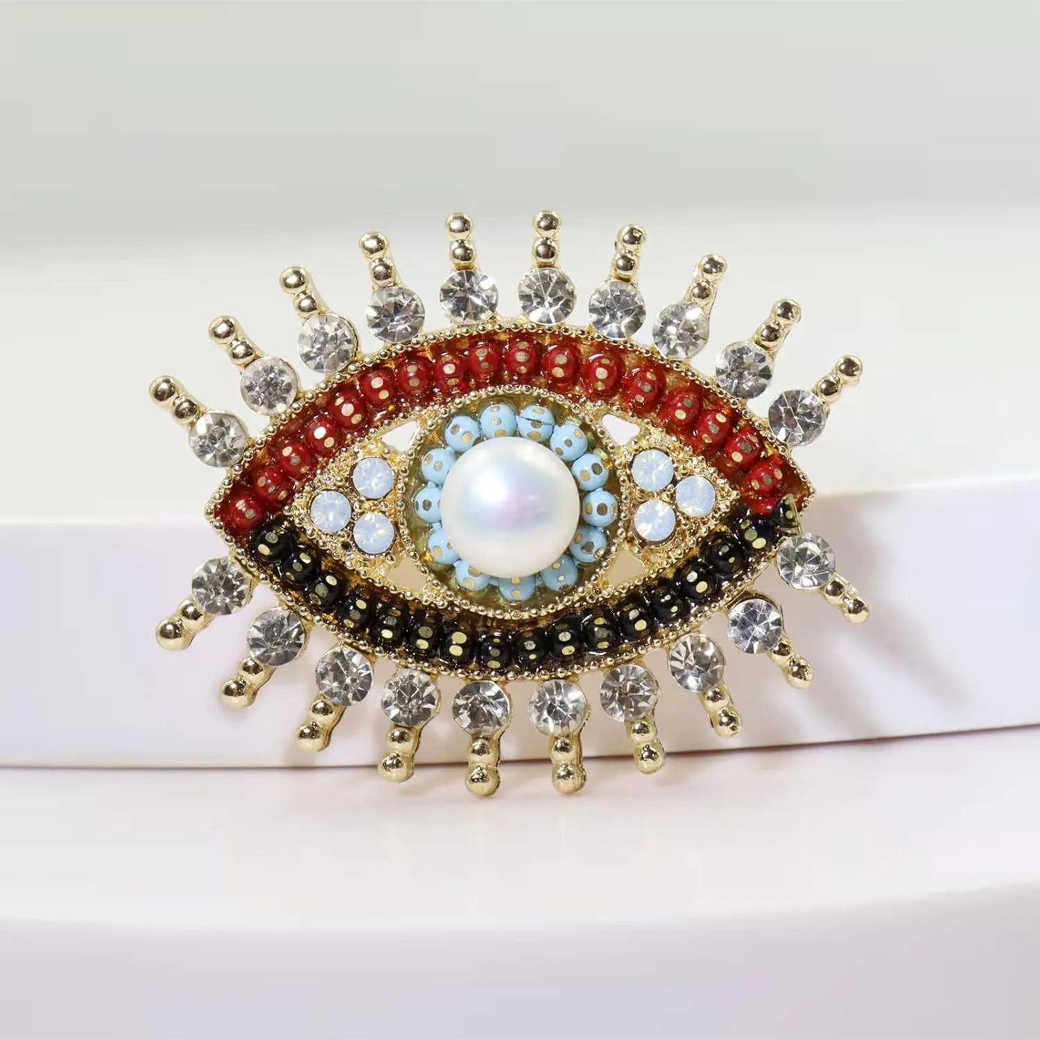 Lucky Charm Evil Eye Brooch Pin Women Freshwater Pearl and Rhinestone Crystal Vintage Lapel Pin for Wedding Party Necklace Dual Purpose Brooch Ladies Accessories Shawl Scarf Buckle Sweater Cardigan Men Women Gifts
