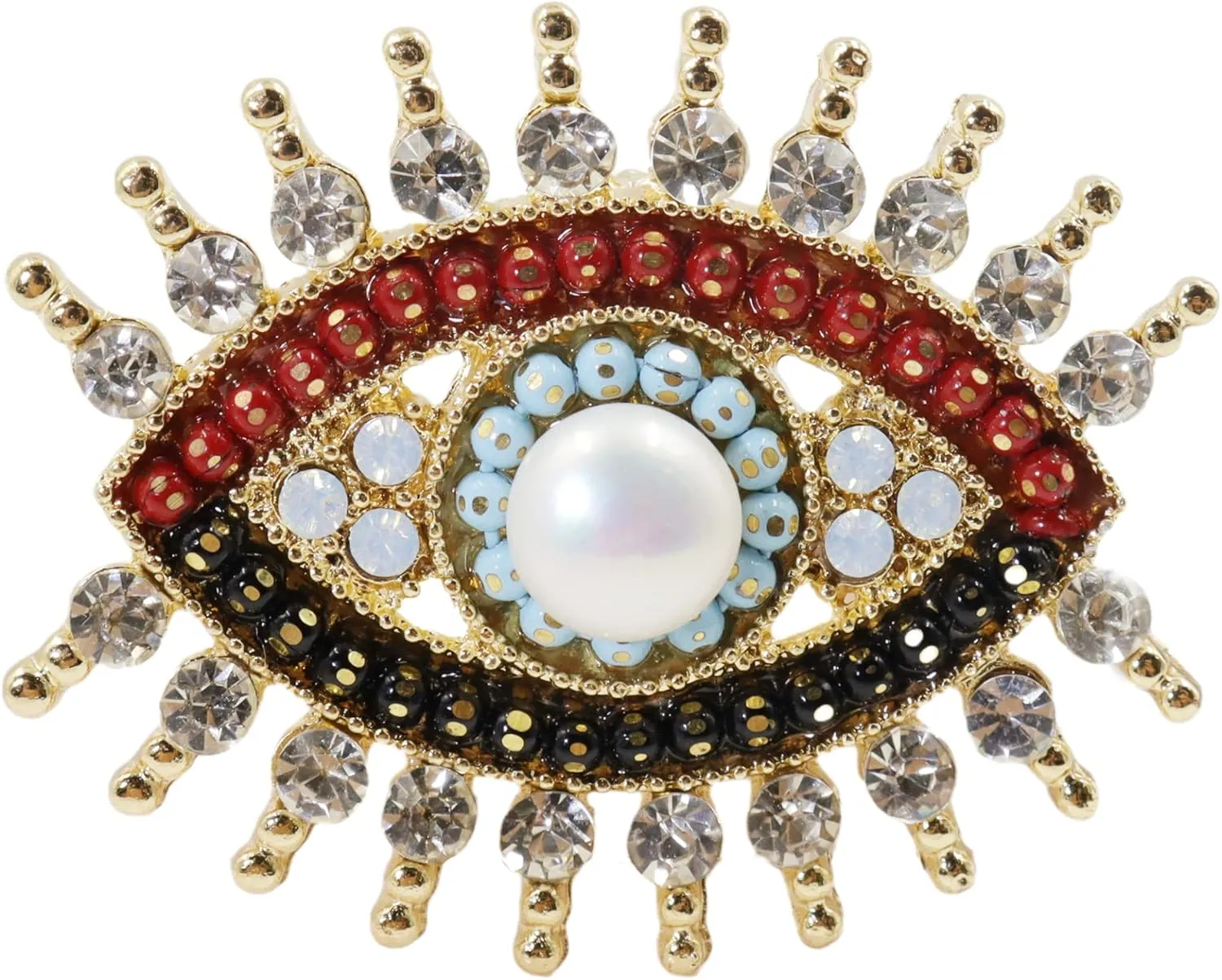 Lucky Charm Evil Eye Brooch Pin Women Freshwater Pearl and Rhinestone Crystal Vintage Lapel Pin for Wedding Party Necklace Dual Purpose Brooch Ladies Accessories Shawl Scarf Buckle Sweater Cardigan Men Women Gifts
