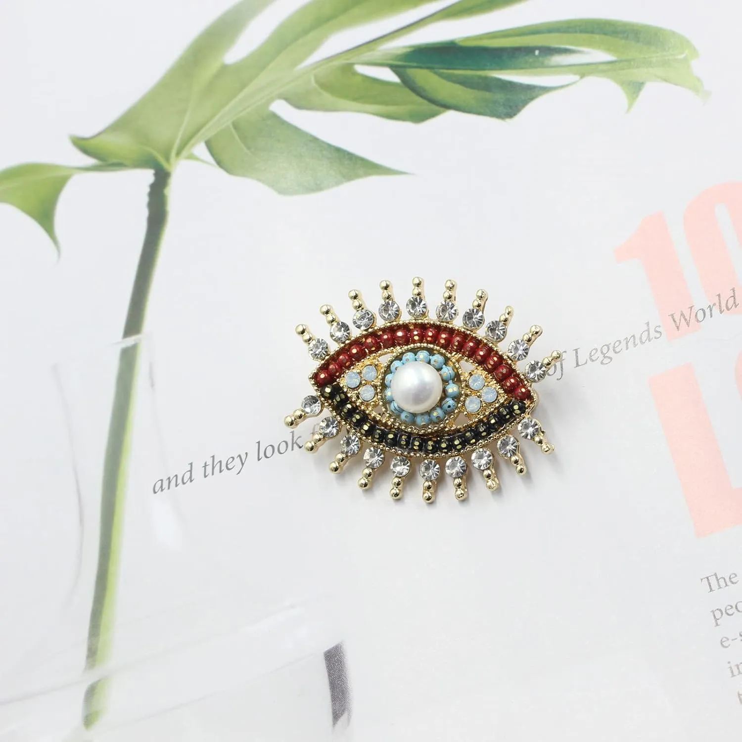 Lucky Charm Evil Eye Brooch Pin Women Freshwater Pearl and Rhinestone Crystal Vintage Lapel Pin for Wedding Party Necklace Dual Purpose Brooch Ladies Accessories Shawl Scarf Buckle Sweater Cardigan Men Women Gifts