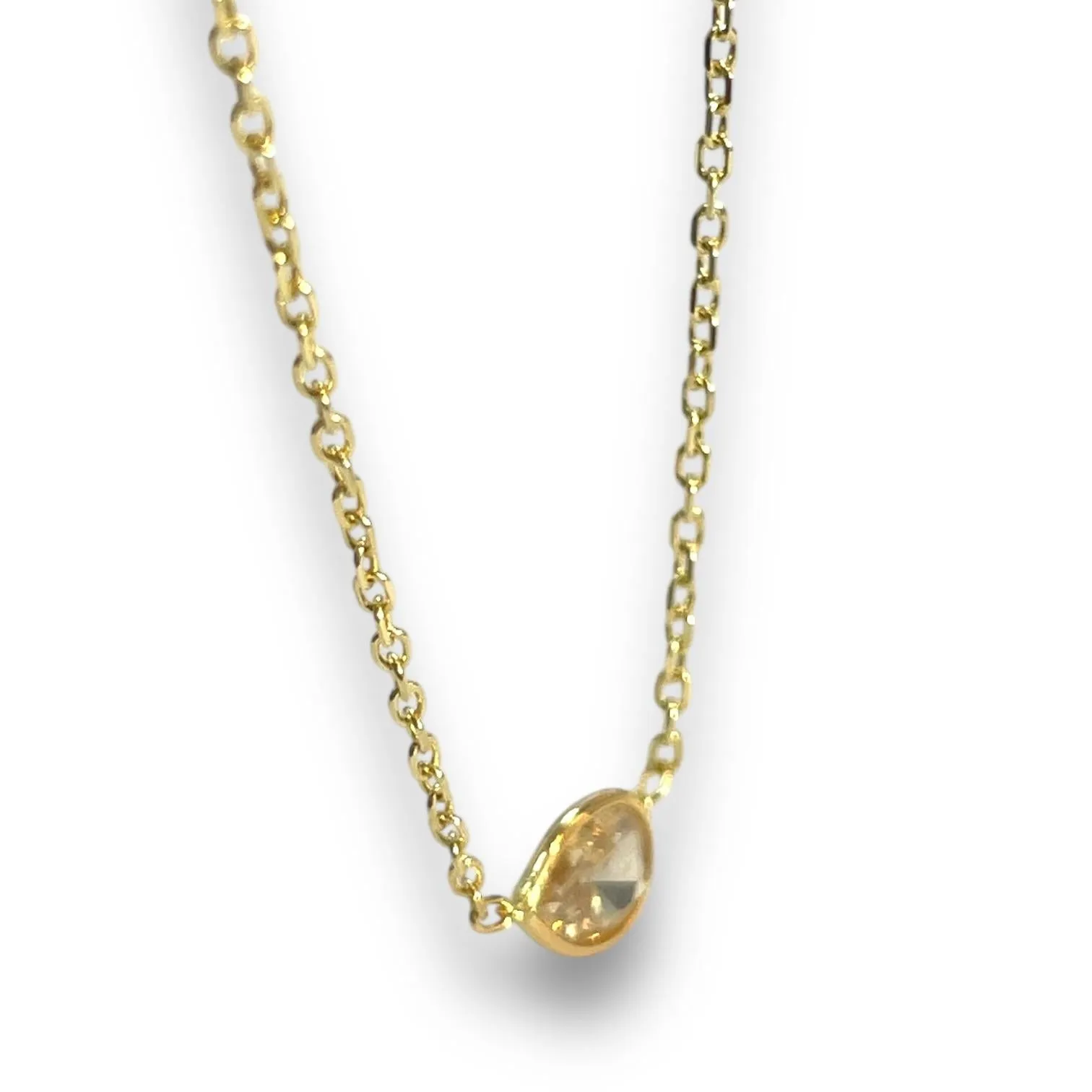 Luxe 14K Yellow Gold 0.76ct Pear Natural Diamond Bezeled Necklace