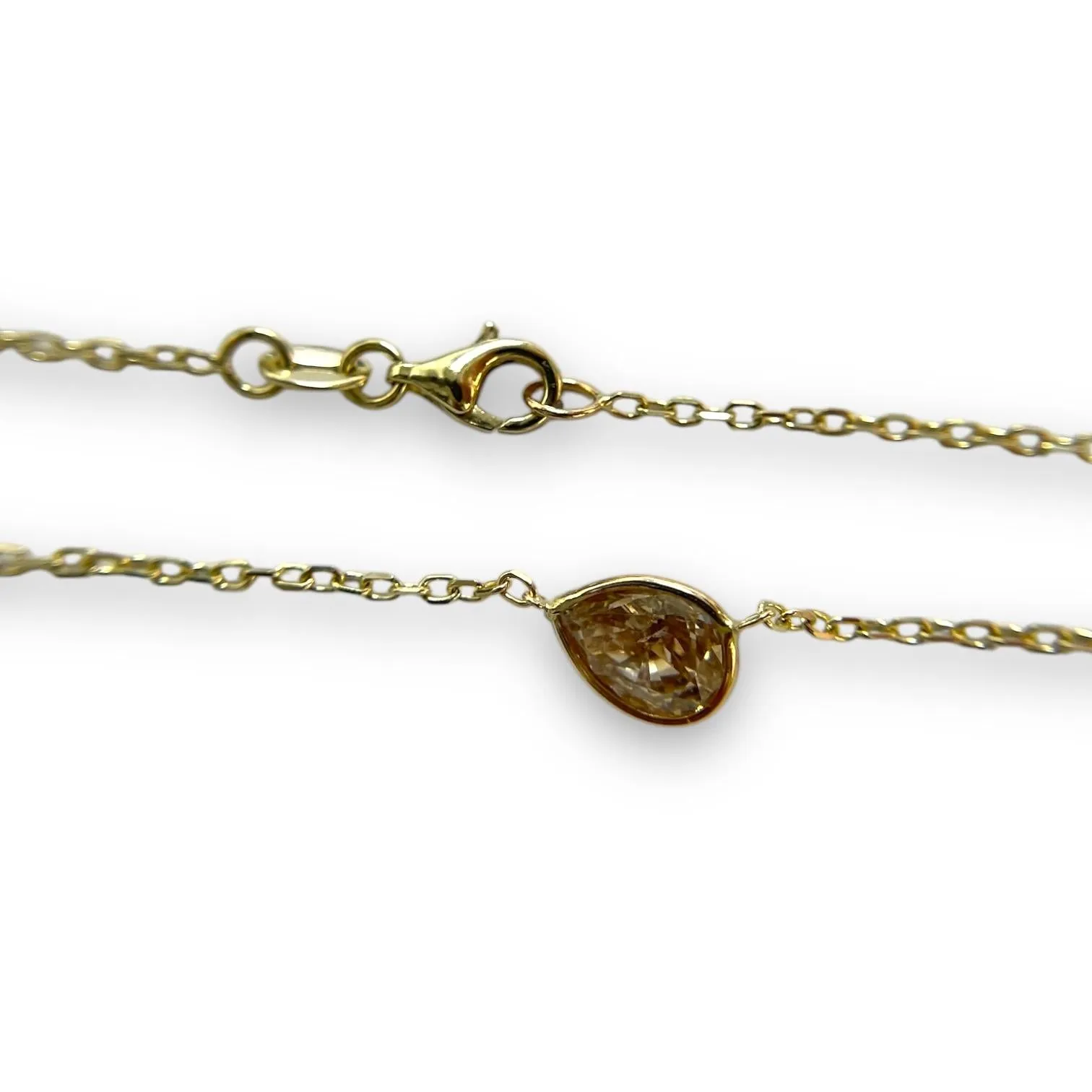 Luxe 14K Yellow Gold 0.76ct Pear Natural Diamond Bezeled Necklace