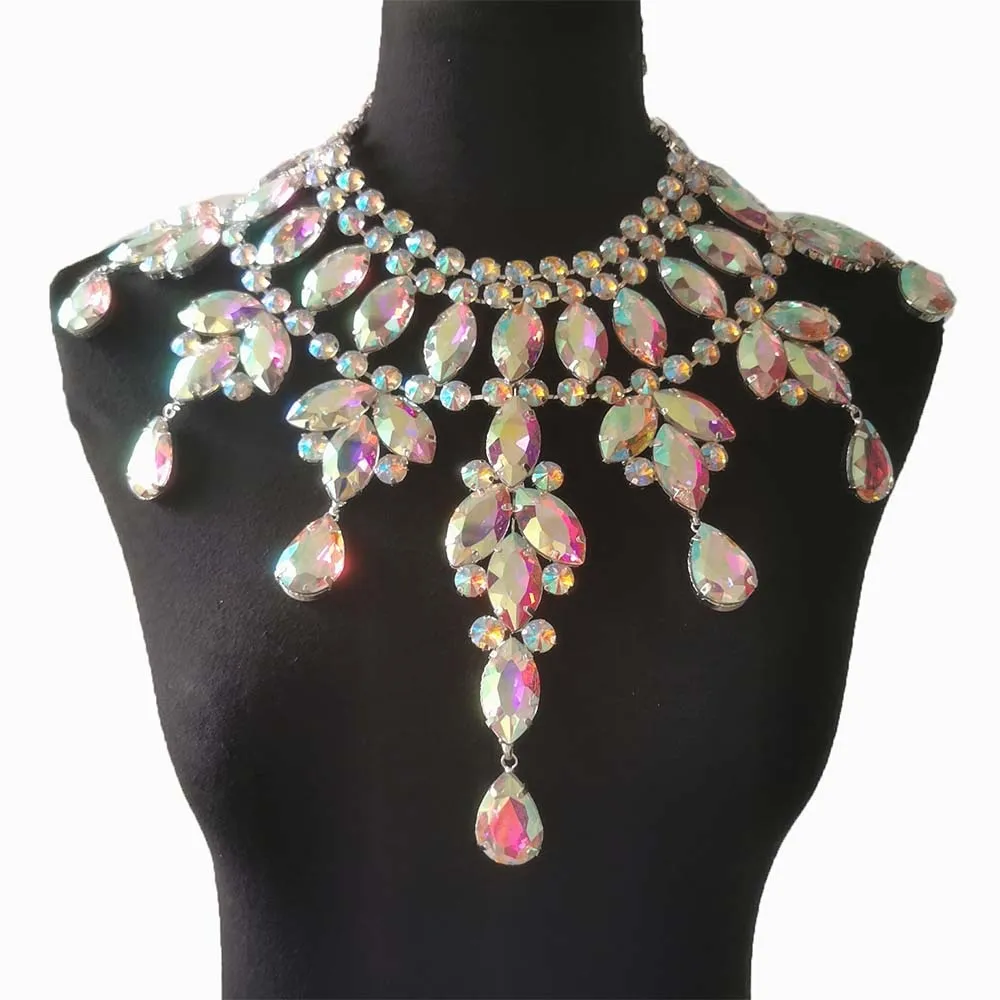 Luxury Women Necklace Big Pendant Crystal AB Glass Gemstone Fashion Jewelry