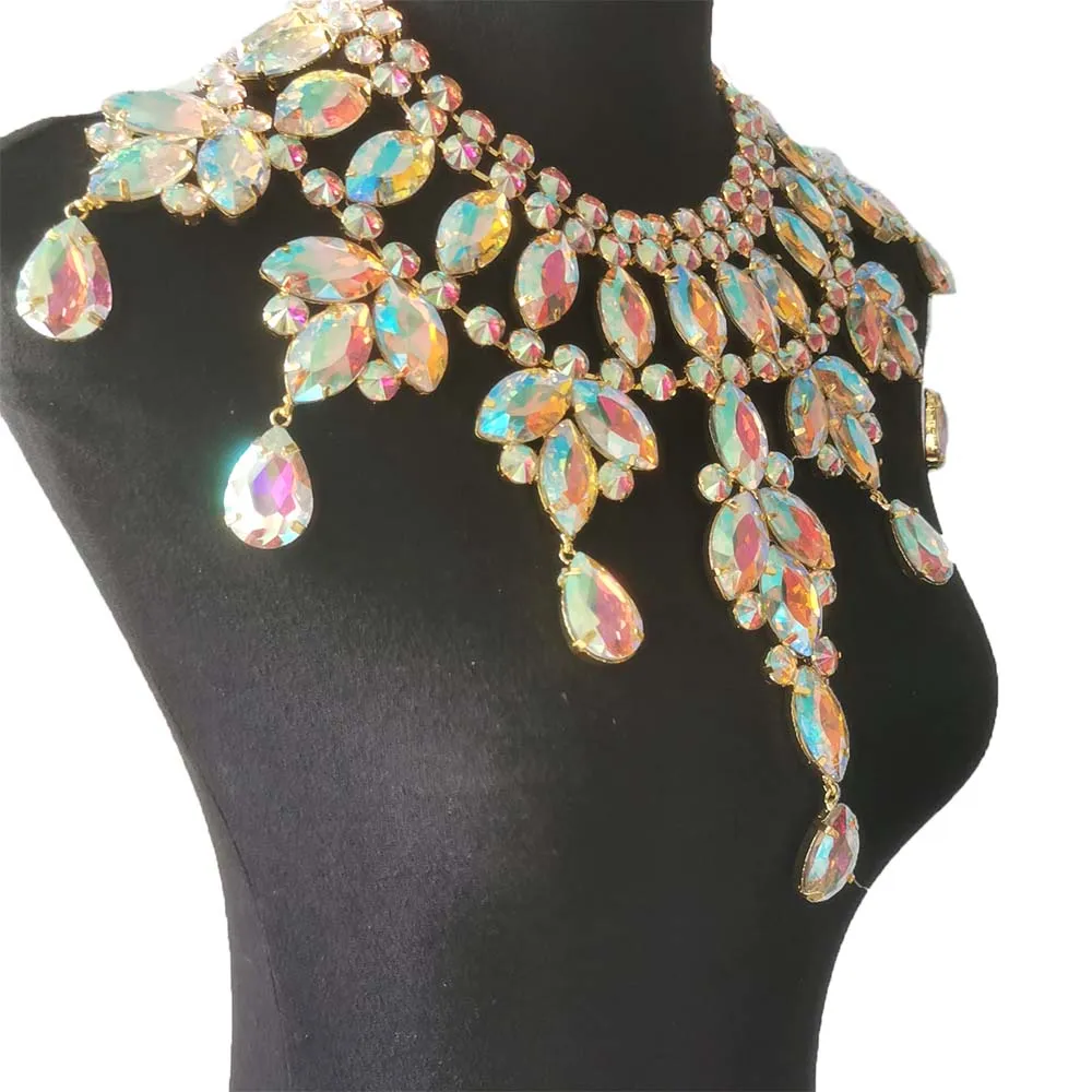 Luxury Women Necklace Big Pendant Crystal AB Glass Gemstone Fashion Jewelry