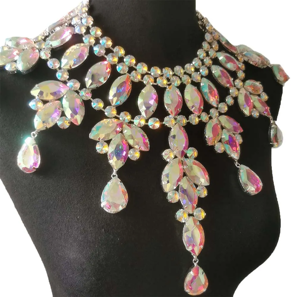 Luxury Women Necklace Big Pendant Crystal AB Glass Gemstone Fashion Jewelry