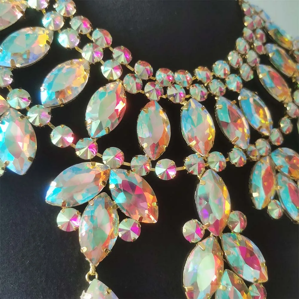 Luxury Women Necklace Big Pendant Crystal AB Glass Gemstone Fashion Jewelry