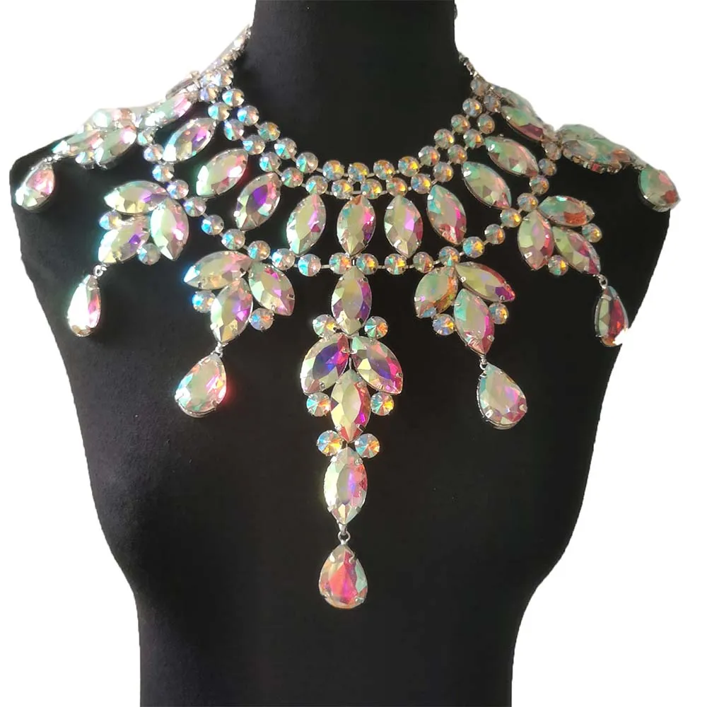 Luxury Women Necklace Big Pendant Crystal AB Glass Gemstone Fashion Jewelry