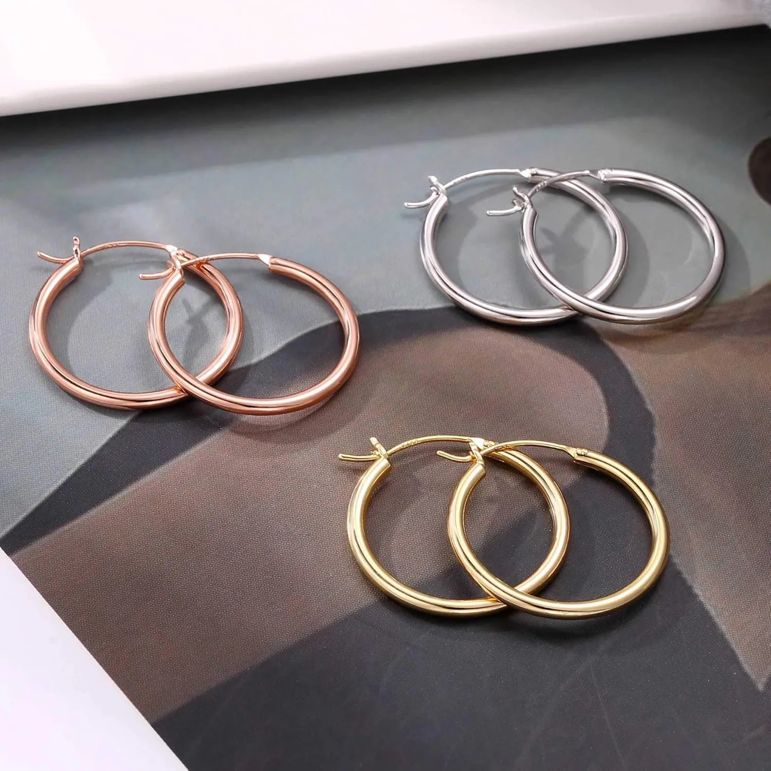 M MOOHAM Gold Hoop Earrings for Women - Hypoallergenic 14K Real Gold 925 Sterling Silver Post Sensitive Ears Nickel Free Hoops Earrings Set for Women Jewelry Lightweight 13-60mm