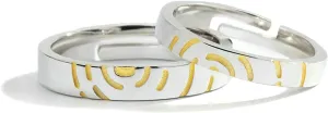Matching Rings Adjustable, 925 Sterling Silver Ring with Silver Gold Ripple Couple Adjustable Band Jewelry Gift