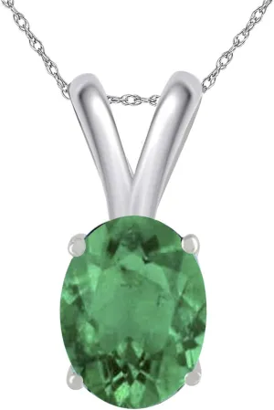 MauliJewels Engagement Necklace for Women 0.40 Carat Oval Emerald Pendant prong 14k White Gold