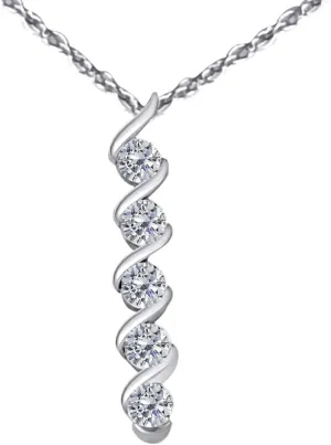 MauliJewels Engagement Necklace for Women 1/2 Carat Interwined 5 Stone Diamond Pendant 4 bezel 10K White Gold With 18'' Chain