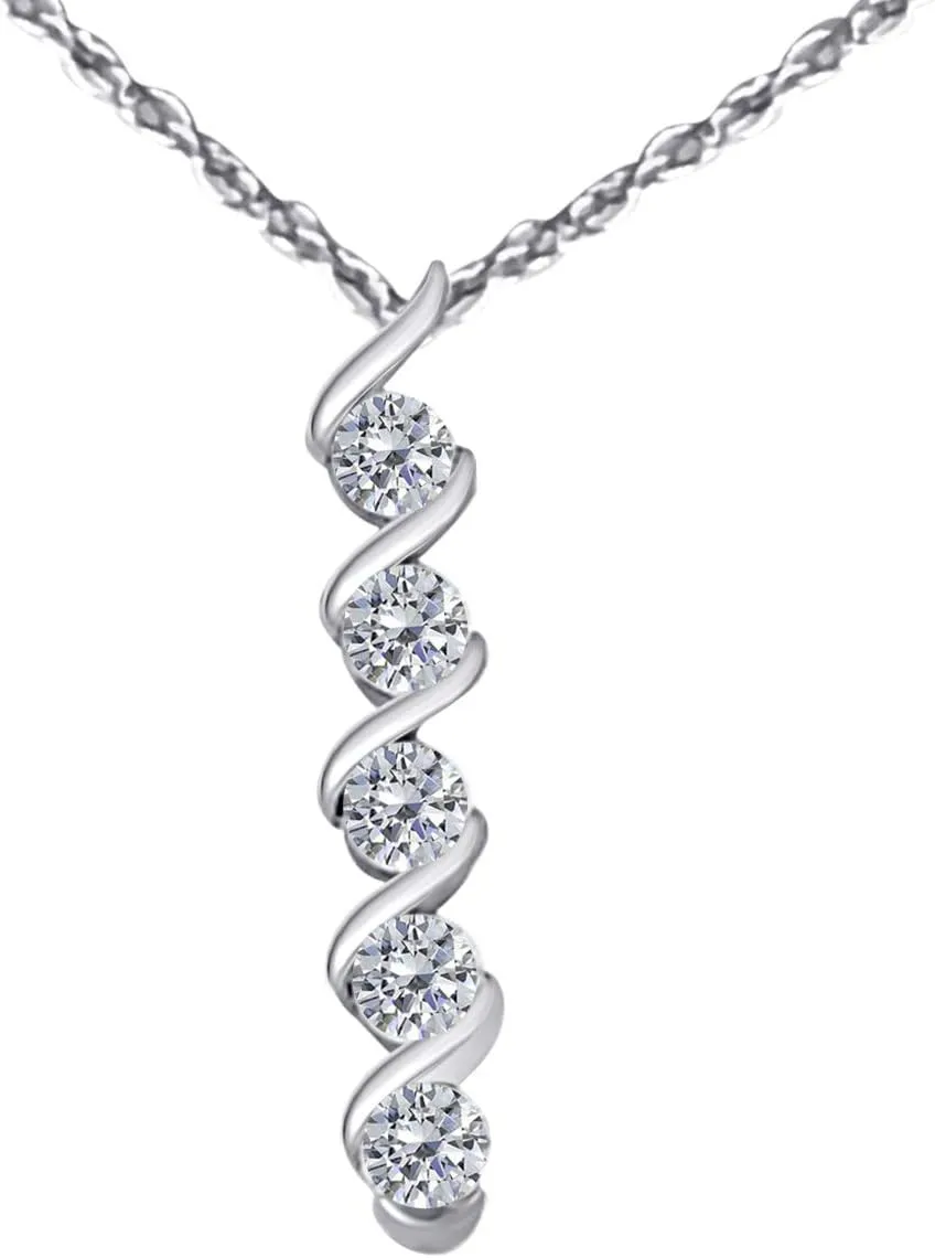 MauliJewels Engagement Necklace for Women 1/2 Carat Interwined 5 Stone Diamond Pendant 4 bezel 10K White Gold With 18'' Chain