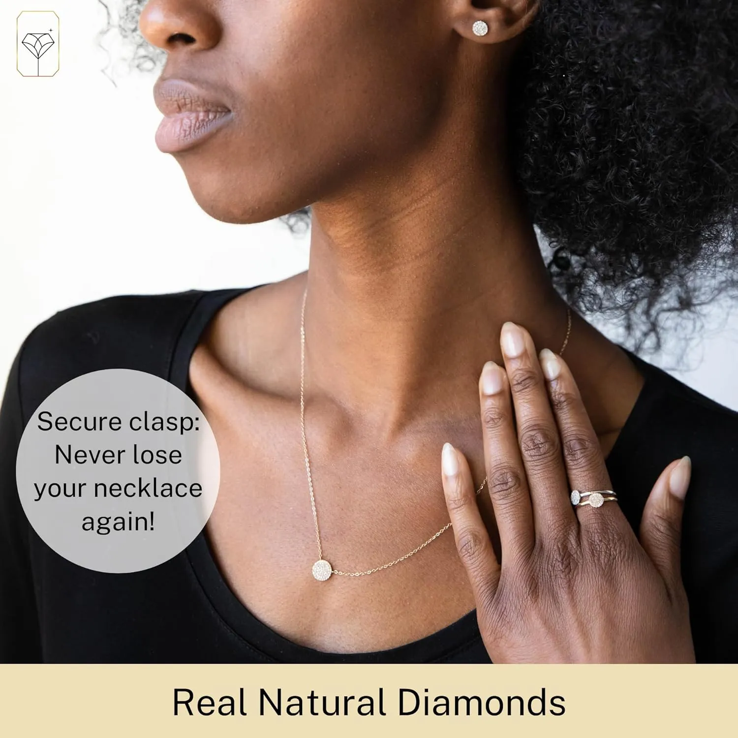 MAX   STONE 10K Gold Diamond Necklace for Women | Solitaire Pendant With 18" Cable Chain | Real Gold Cluster Necklace